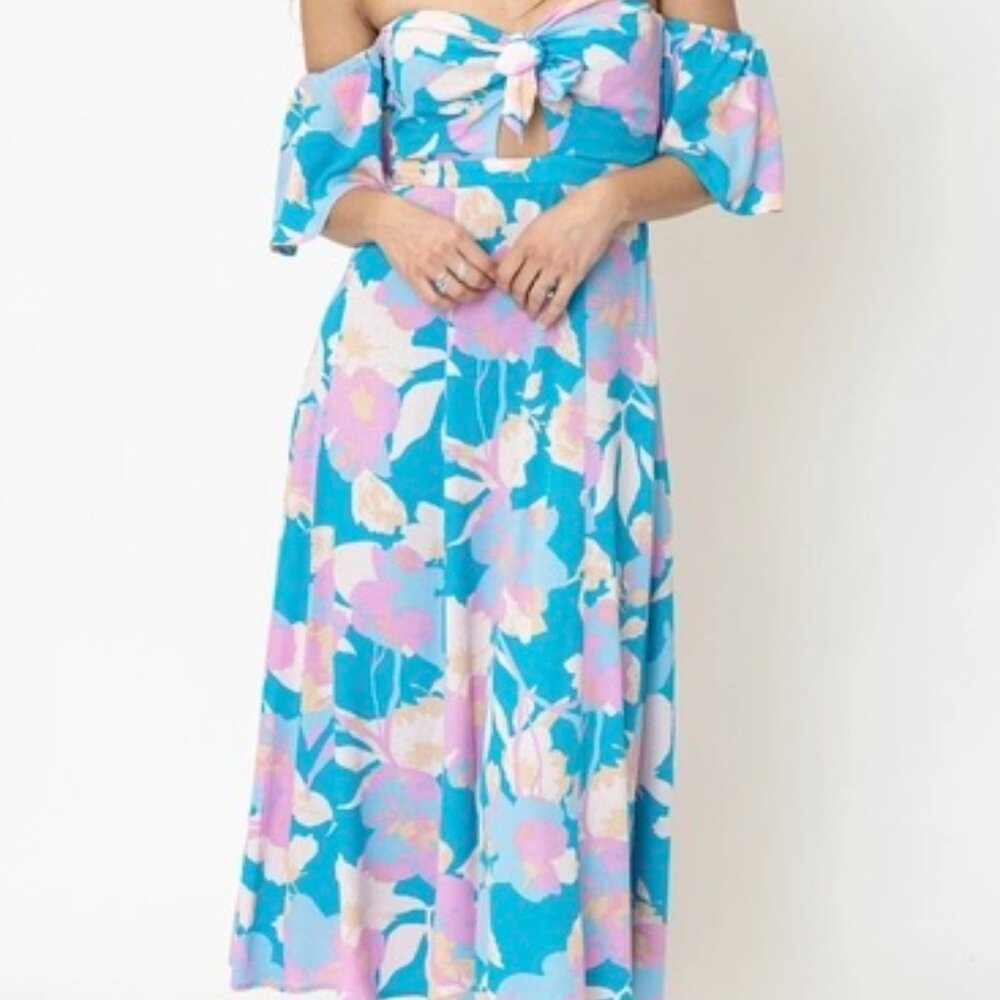 Off Shoulder Floral Print Midi Dress